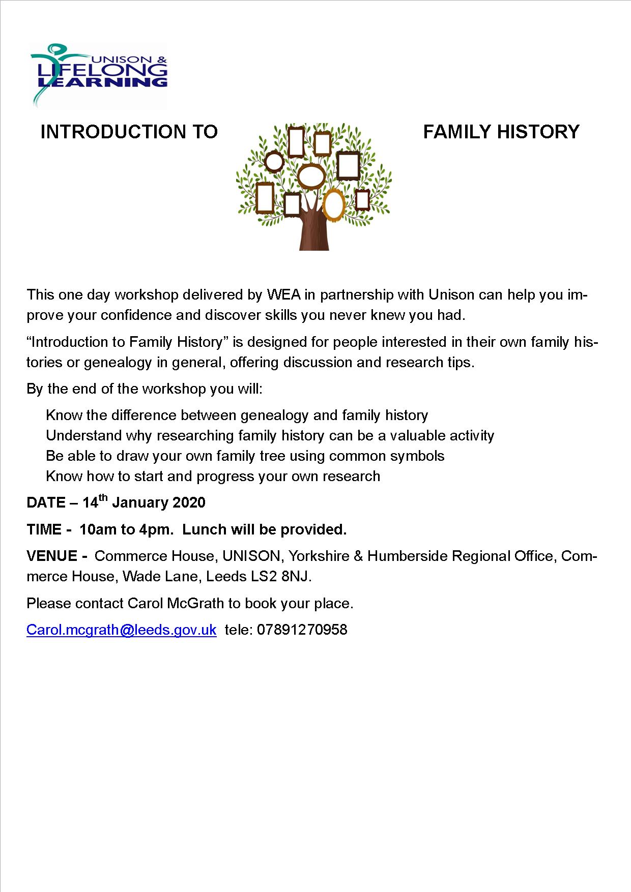 INTRODUCTION TO FAMILY HISTORY UNISON INTRODUCTION TO FAMILY HISTORY UNISON